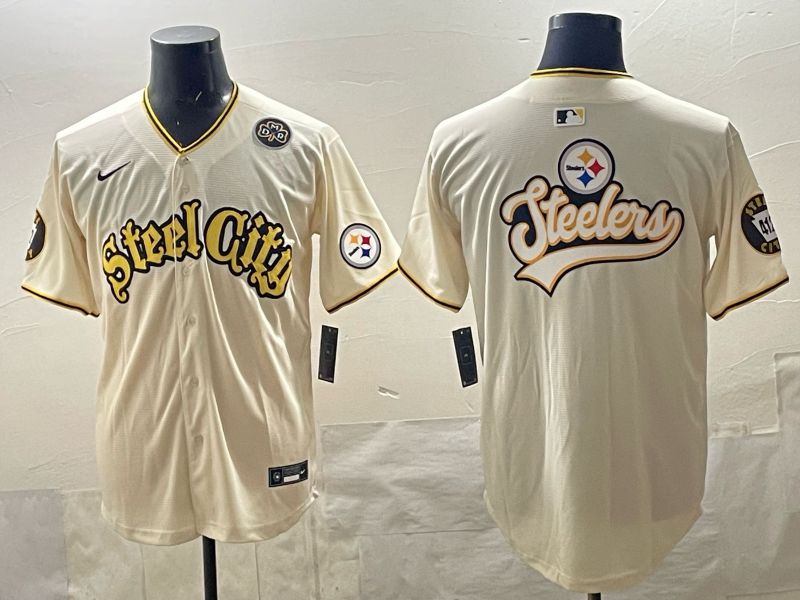 Men 2025 Nike Pittsburgh Steelers Blank Cream Limited NFL Jersey style 015->pittsburgh steelers->NFL Jersey
